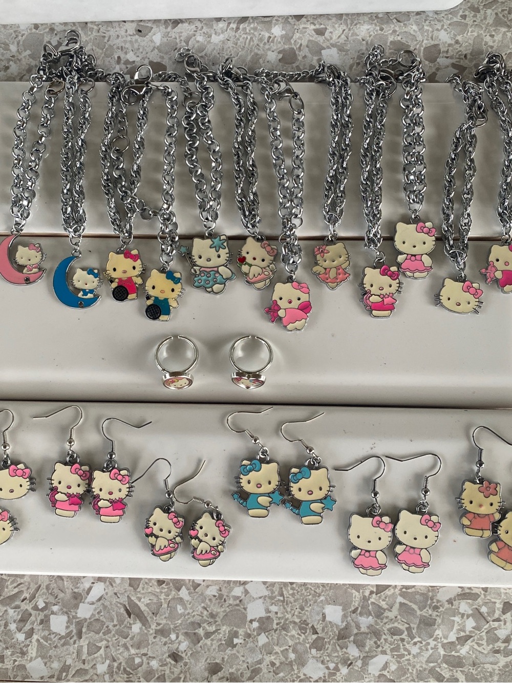 20 Piece Set ~ Hello Kitty Bracelet, Ring & Earring Set - Pink & Blue Accents